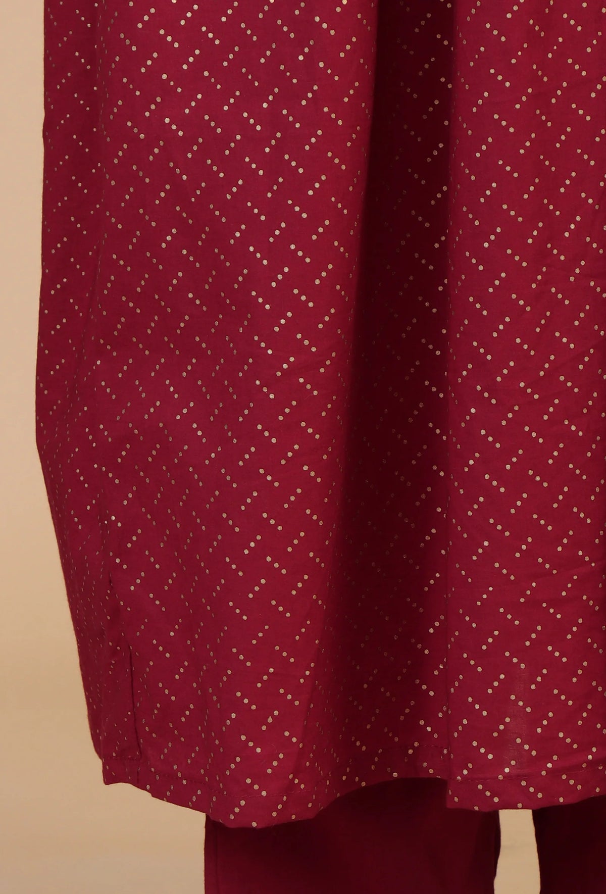 Maroon Handblock Printed Empire Kurta with Gota Detailing